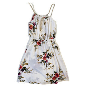 Floral Dress Womens Small White Pink Yellow Sleeveless Rope Strap Summer Boho